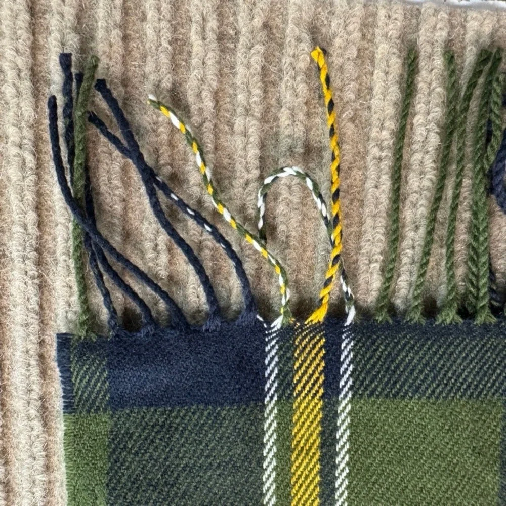 NWT Old Navy Plaid Scarf Green Navy Yellow Acrylic Fringe Winter Unisex 448623-